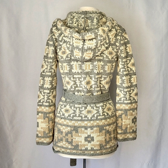 Moncler Belted Open Cardigan with Hood Gray/Cream Size XSmall - Picture 5 of 13